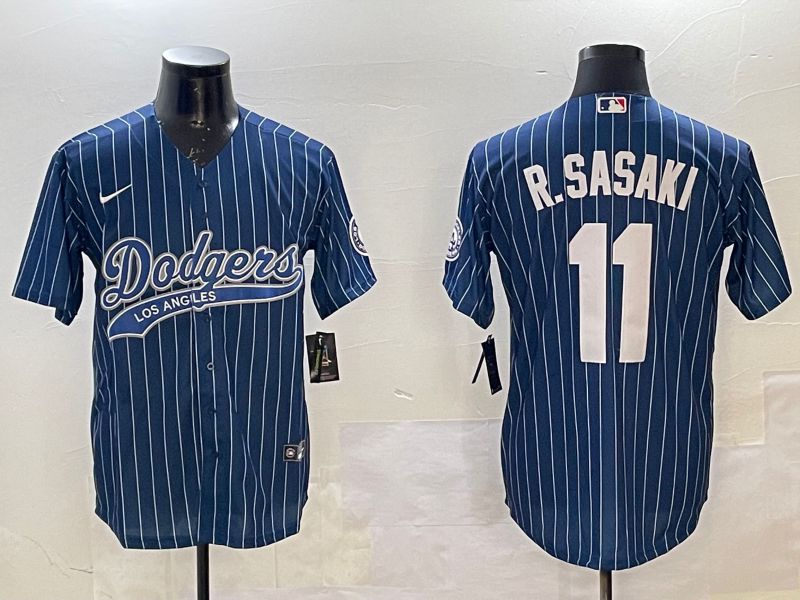 Men Los Angeles Dodgers 11 R.Sasaki Blue Stripe Joint Name 2025 Nike MLB Jersey style 1